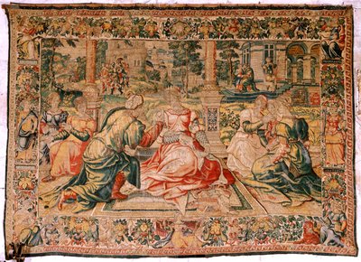 Flämischer Wandteppich. Serie Mark Anton und Kleopatra. Kleopatra und ihr Hof. Zweite Hälfte des 16. Jahrhunderts. von Flemish School