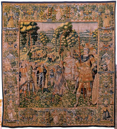 Flämische Tapisserie. Serie Geschichte des Kyros. Astyages erkennt Kyros. Anonym, basierend auf Michiel Coxcie. Atelier Antwerpen. Seide und Wolle. Ca 1590. von Flemish School