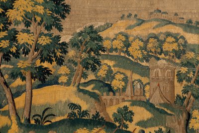 Flämischer Wandteppich. Serie Geschichte von Cyrus. Nr. VI Tomyris befiehlt, den Kopf von Cyrus in ein Gefäß mit Blut zu tauchen (Tomiris manda sumergir la cabeza de Ciro en un recipiente lleno de sangre). Anonym, basierend auf Michiel Coxcie. Atelier Antw von Flemish School