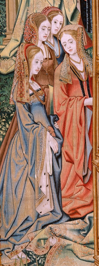 Flämischer Wandteppich. Serie Die Geschichte von David und Bathseba. Hochzeit von David und Bathseba. Zweites Panel der Serie. Modell anonym. Herstellung unbekannt, Brüssel. 1505. Stoff Gold, Seide und Wolle. von Flemish School