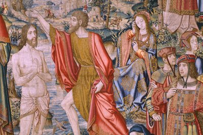 Serie Die Geschichte von Johannes dem Täufer: Die Taufe Christi (Het doopsel van Christus). Atelier Brüssel. 1515-1520. von Flemish School