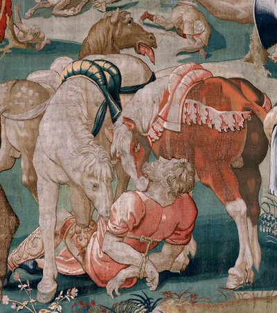 Flandrischer Wandteppich. Serie Die Arbeiten des Herkules. Die Pferde des Diomedes. Dritter Wandteppich in der erhaltenen Serie. Herstellung Willem Dermoyen, Brüssel. Ca. 1528. von Flemish School
