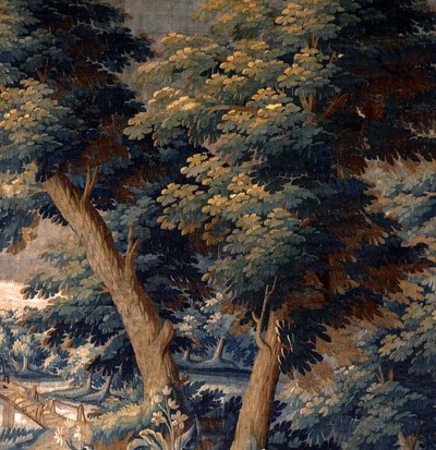 Flämischer Wandteppich. Verdure. Ende 17. Anfang 18. Jahrhundert. Eigentum der Kirche Sint-Walburgakerk Oudenaarde (Dekenij van de Sint-Walburga) (Detail) von Flemish School
