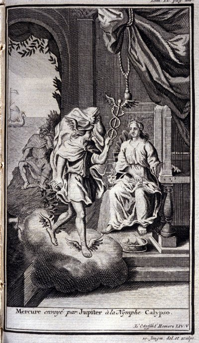 Merkur, von Jupiter zur Nymphe Kalypso gesandt. Illustration für Buch V der Odyssee von Homer, veröffentlicht in Amsterdam 1731, Privatsammlung Mailand von Flemish School