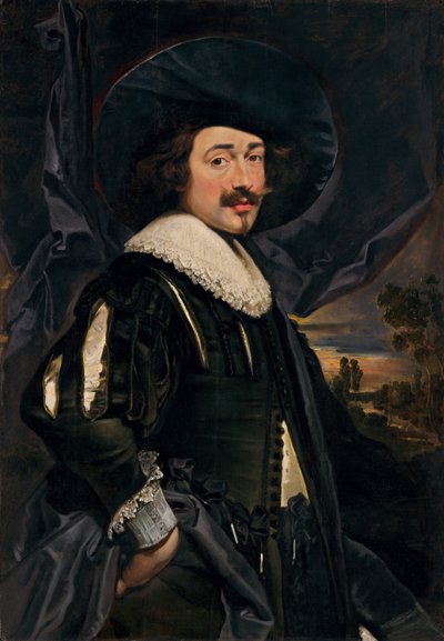 Porträt eines Mannes mit breitkrempigem Hut von Flemish School