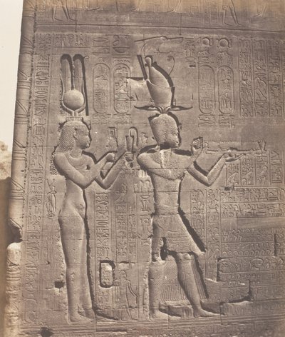 Dendérah Tentyris, Tempel der Athôr - Rückseite - Kleopatra und ..., 1851-52, gedruckt 1853-54 von Félix Teynard