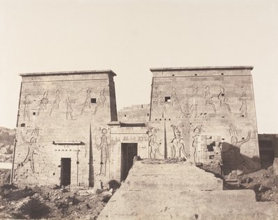Insel Philae, Erster Pylon - Ansicht von der Plattform, 1851-52, gedruckt 1853-54 von Félix Teynard