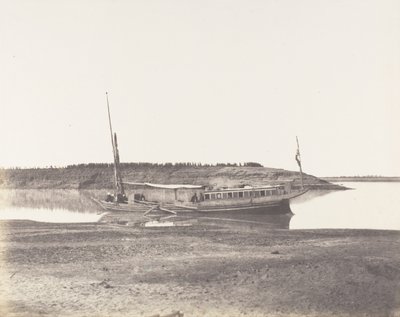 Louksor, Petit Bras du Nil - Reisendenbarke, 1851-52, gedruckt 1853-54 von Félix Teynard