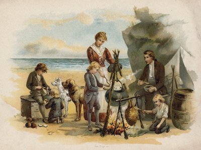 Szene aus Die Schweizer Familie Robinson: Abendessen nach der ersten Expedition von Florence Maplestone