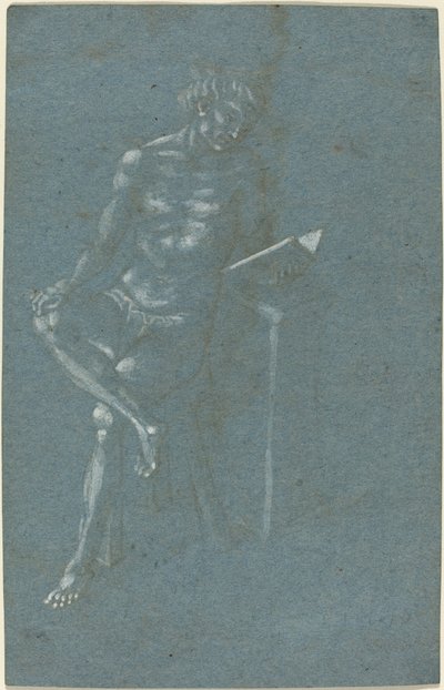Ein junger Mann, der auf einem Hocker sitzt und ein Buch liest (recto); Der Sündenfall (ein Fragment des unteren Teils) (verso) von Florentine 15th Century