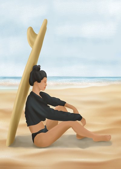 Strandsurfende Frau von Flow Line