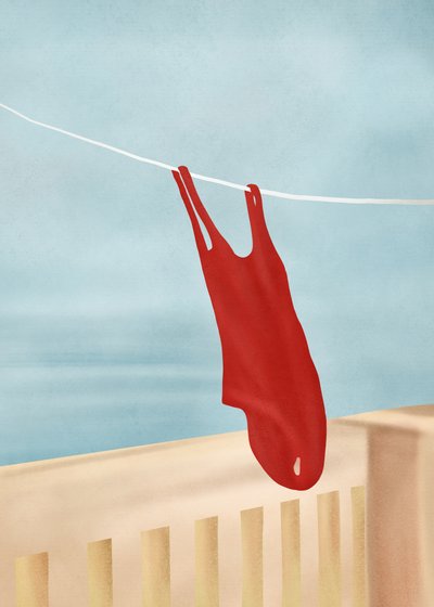 Roter Badeanzug auf dem Balkon von Flow Line
