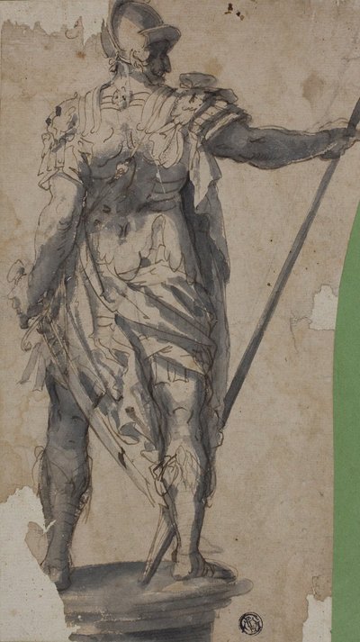 Statue eines stehenden Kriegers, von hinten von Follower of Francesco Salviati