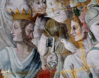 Janus mit Schlüsseln der Stadt Rom und Juno, Fresken in vergoldetem Turm der Ligue, Schule von Fontainebleau, Schloss Tanlay, Burgund, Frankreich von Fontainebleau School