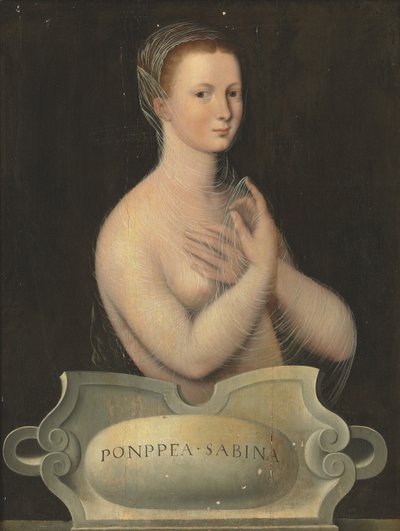 Porträt von Poppaea Sabina, Halbfigur, in einem transparenten Schleier, vor einer Steinkartusche von Fontainebleau School