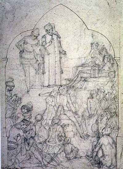 Chaucer am Hof von Edward III - Studie, 1845 von Ford Madox Brown