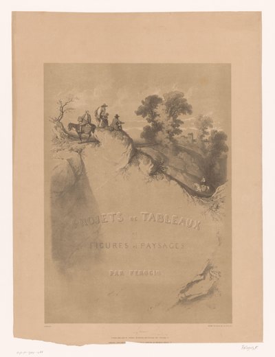 Titelblatt mit Felslandschaft und Reisenden entlang einer Schlucht von Fortuné Ferogio