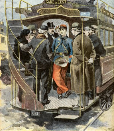 Ein Infanterist kehrt von der Madagaskar-Expedition zurück, Paris 1896 (Gravur) von Fortune Louis Meaulle