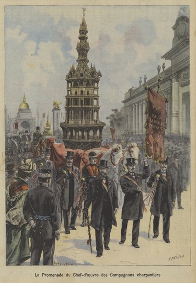 Prozession des Meisterwerks der Zimmermannsgesellschaft von Fortune Louis Meaulle