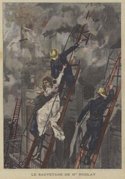 Rettung der Schauspielerin Adeline Dudlay aus dem Feuer im Théâtre-Français, Paris von Fortune Louis Meaulle