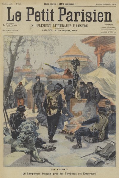 Der Boxeraufstand: Ein Lager französischer Soldaten in der Nähe der Gräber chinesischer Kaiser von Fortune Louis Meaulle