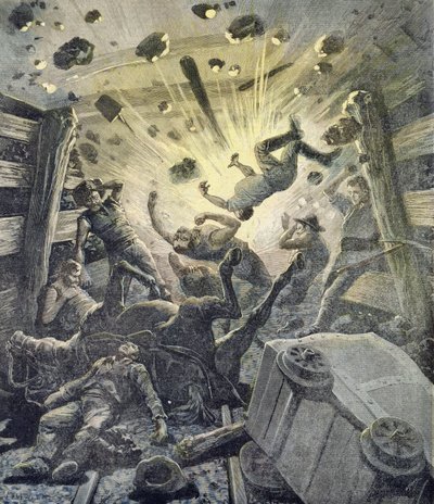Eine Gasexplosion, Illustration aus der illustrierten Beilage von Le Petit Journal, 2. April 1892 von Fortune Louis Meaulle and Henri Meyer
