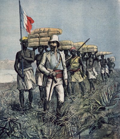 Leutnant Mizon (1853-99) auf seiner Erkundungsmission des Benue-Flusses in Nigeria, aus 