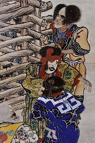 Die großen Führer des achtzehnten Jahrhunderts Ainu: Itokoi und Shinichi aus Akkeshi, Chosama aus Uraashibetsu und Shonko aus Noshappu, insbesondere, Illustration von Fosco Maraini