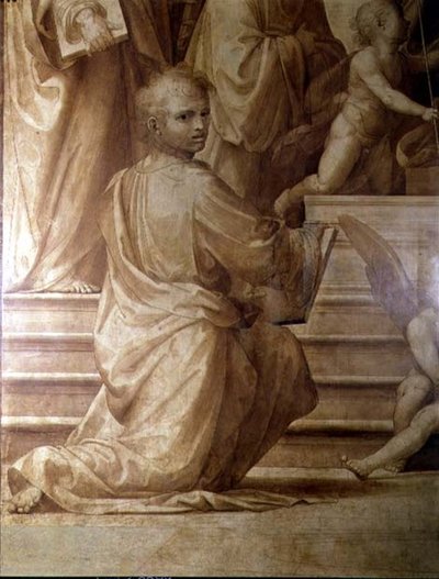 Das große Ratsaltarbild, Detail (junger kniender Heiliger) von Fra Bartolomeo