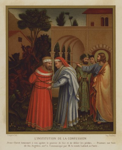 Die Einrichtung der Beichte (Farblithografie) von Fra (after) Angelico