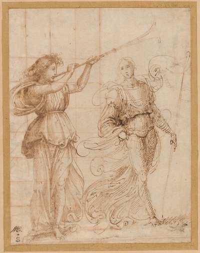 Ein Engel bläst eine Trompete, und ein anderer hält ein Banner von Fra Bartolommeo