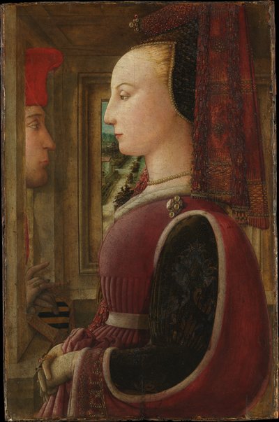 Porträt einer Frau mit einem Mann am Fenster von Fra Filippo Lippi