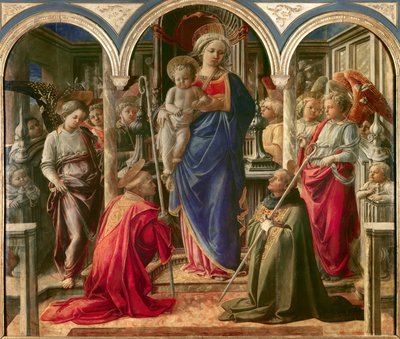Die Jungfrau und das Kind, umgeben von Engeln, Heiliger Frediano und Heiliger Augustinus, bekannt als Pala Barbadori (Altarbild) von Fra Filippo Lippi