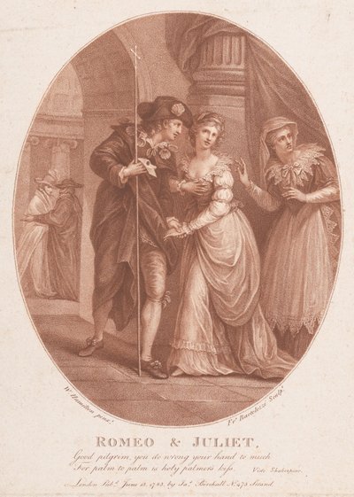 Romeo und Julia auf dem Maskenball, Shakespeare, Romeo und Julia, Akt 1, Szene 5 von Francesco Bartolozzi