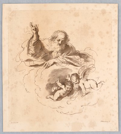 Der Allmächtige in den Wolken, mit zwei Jungen Engeln von Francesco Bartolozzi