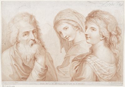 Zwei junge Frauen und ein alter Mann von Francesco Bartolozzi