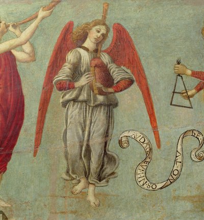 Engel, der Dudelsack spielt, ca. 1475-97 Tempera auf Holz (Detail) von Francesco Botticini
