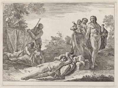 Apollo und Nymphen in einer Landschaft mit einer Büste des Pan von Francesco Fontebasso