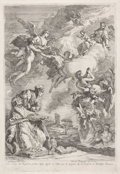 Der heilige Gregor der Große und der heilige Hieronymus beten für die Seelen im Fegefeuer von Francesco Fontebasso