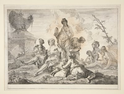 Venus, Vulkan, drei Nymphen und drei Cherubim in einer Landschaft von Francesco Fontebasso