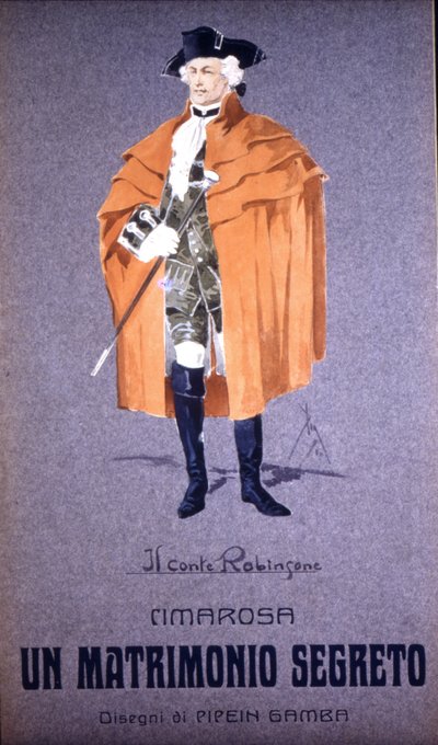 Charakter „Graf Robinson“ in „Geheime Ehe“ (Matrimonio Segreto) von Domenico Cimarosa (1749 - 1801). Kostüm von F. Gamba - Scala von Mailand von Francesco Gamba