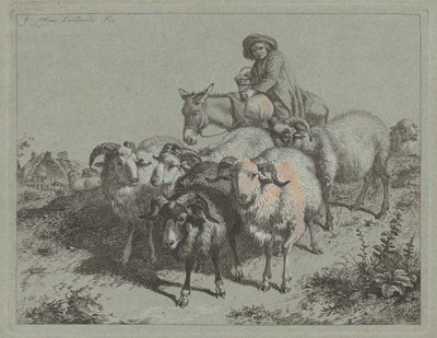 Junge auf einem Esel, der eine Herde treibt, 1763 von Francesco Londonio