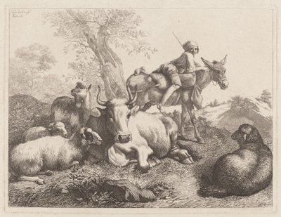 Junge auf einem Esel, der eine Gruppe von Tieren bewacht, 1763 von Francesco Londonio
