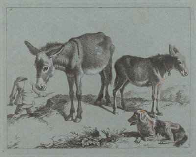 Esel mit ihrem Fohlen, einem Hund und einem Bauern, 1762-1763 von Francesco Londonio