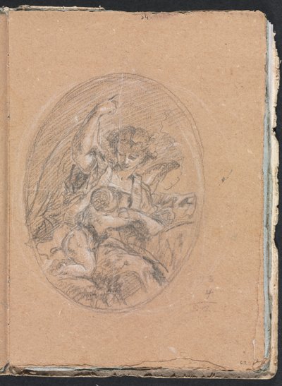 Verona Skizzenbuch: Figur mit Kind im Rundel (Seite 67) von Francesco Lorenzi