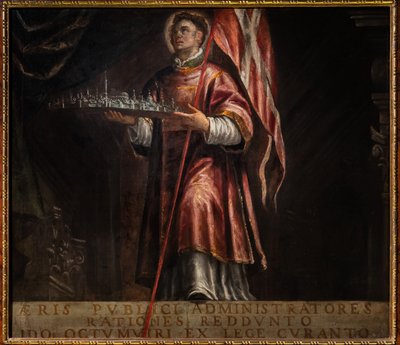 St. Vinzenz mit einem Modell der Stadt Vicenza von Francesco Maffei