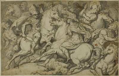 Kavalleriegefecht (recto); Kniender Ecorché (verso) von Francesco Salviati
