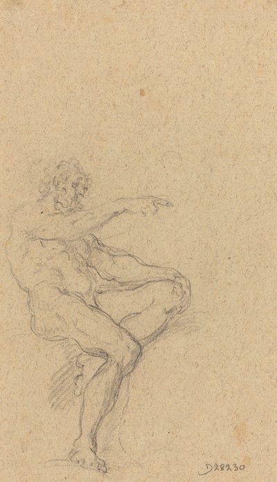 Ein sitzender nackter Mann zeigt nach rechts von Francesco Solimena