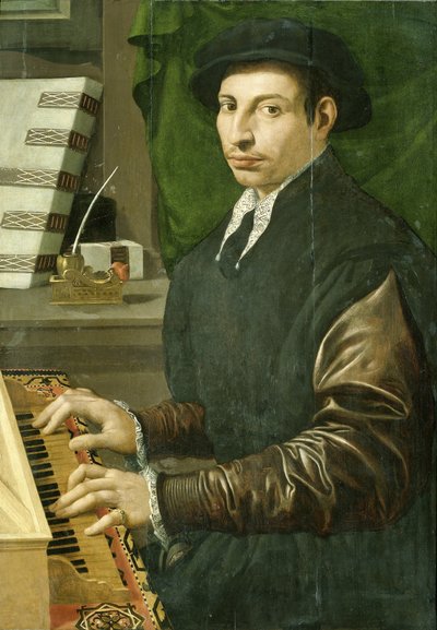 Porträt eines Mannes, der ein Virginal spielt von Francesco Traballesi