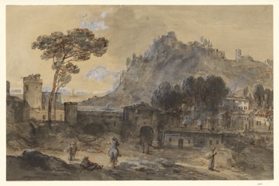 Klassische Landschaft: Eine Stadt und ein Berg an der Küste von Francesco Zuccarelli